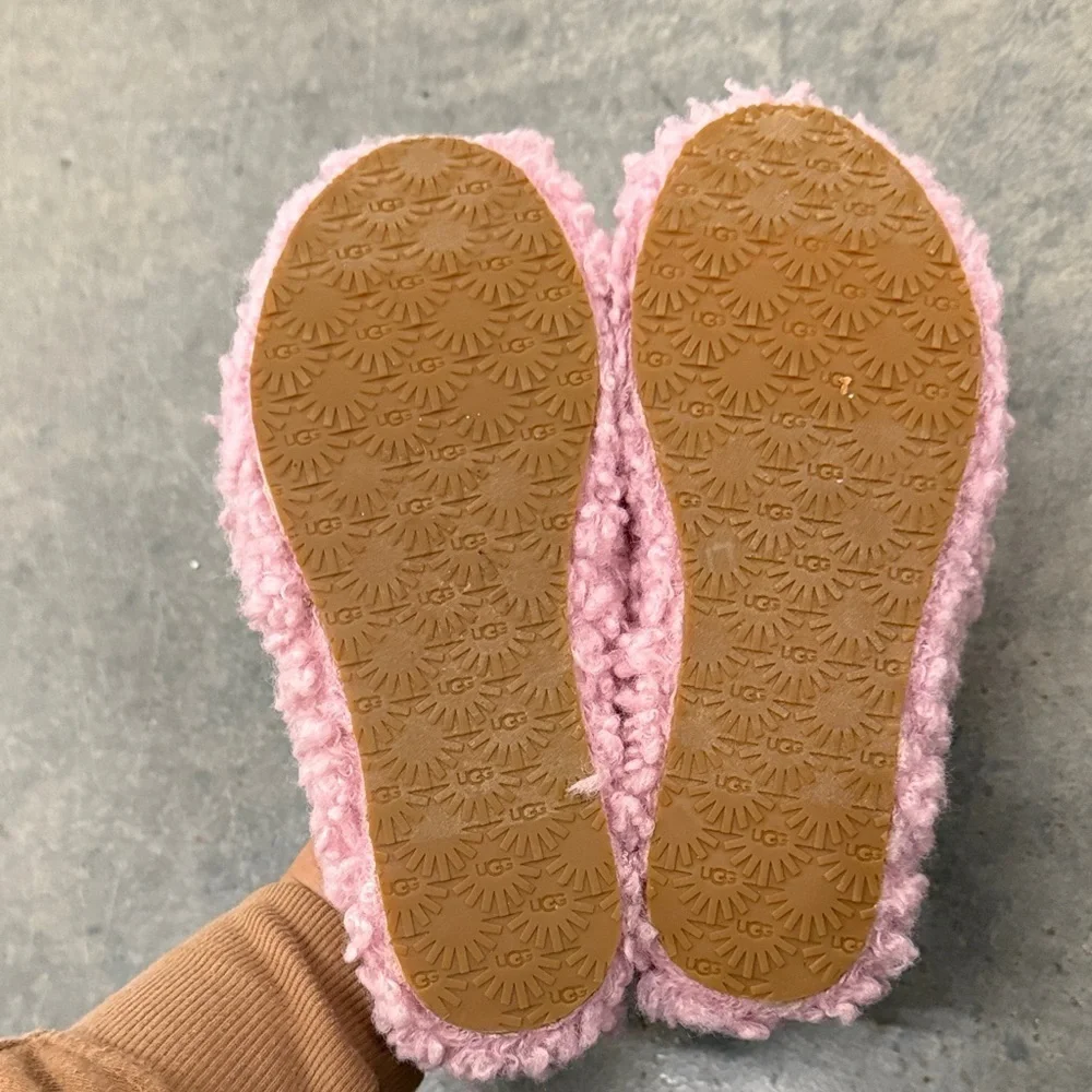 UGG Pink Plush Slippers with Bow
